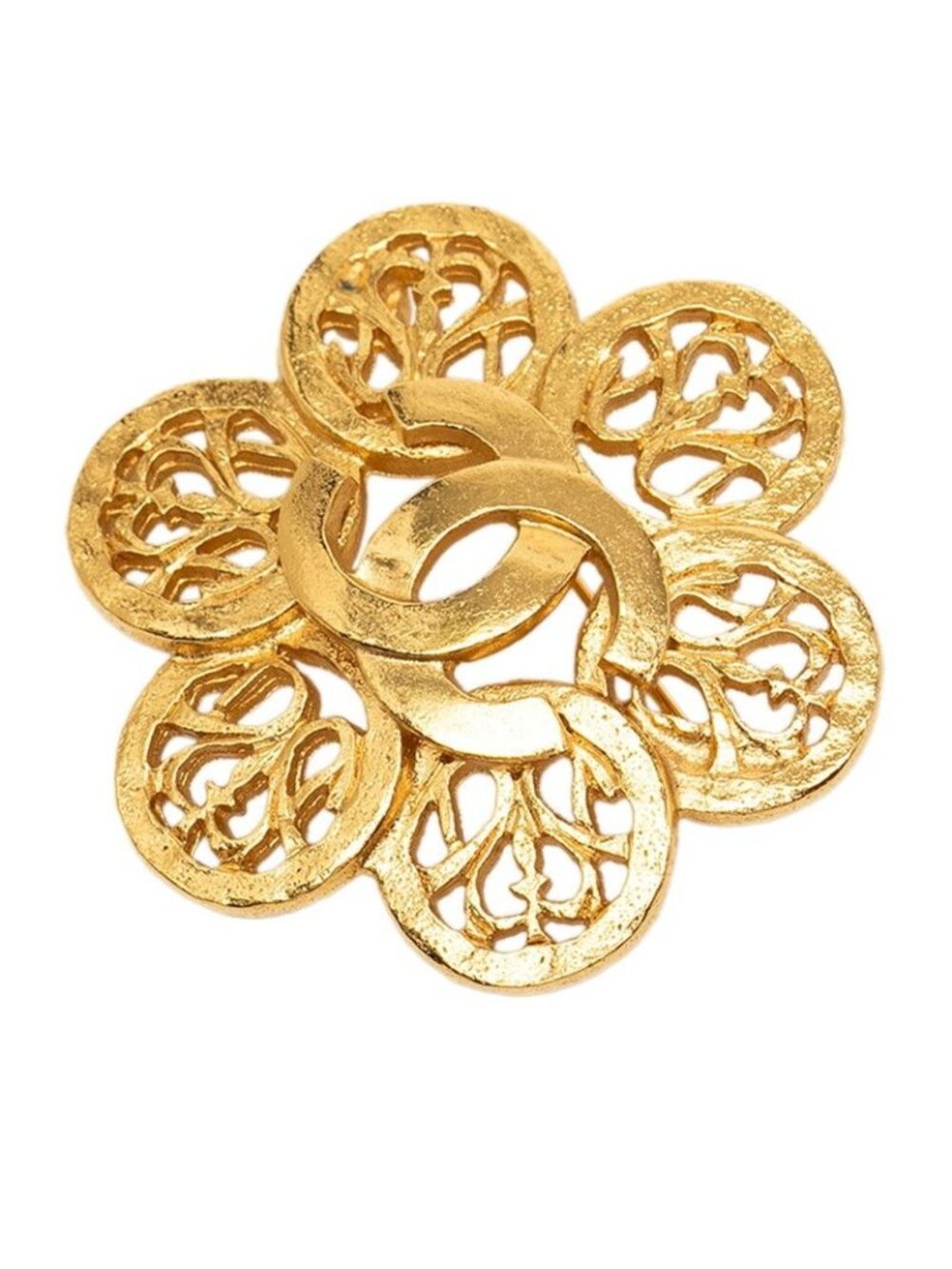Chanel CC Logo Vintage Brooch Flower Motif Gold Plated
